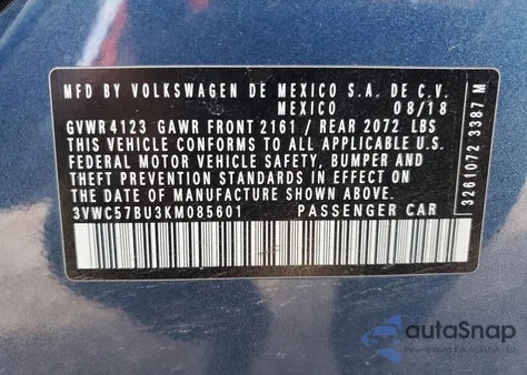 2019 Volkswagen Jetta S из США, поврежденный, VIN 3VWC57BU3KM085601